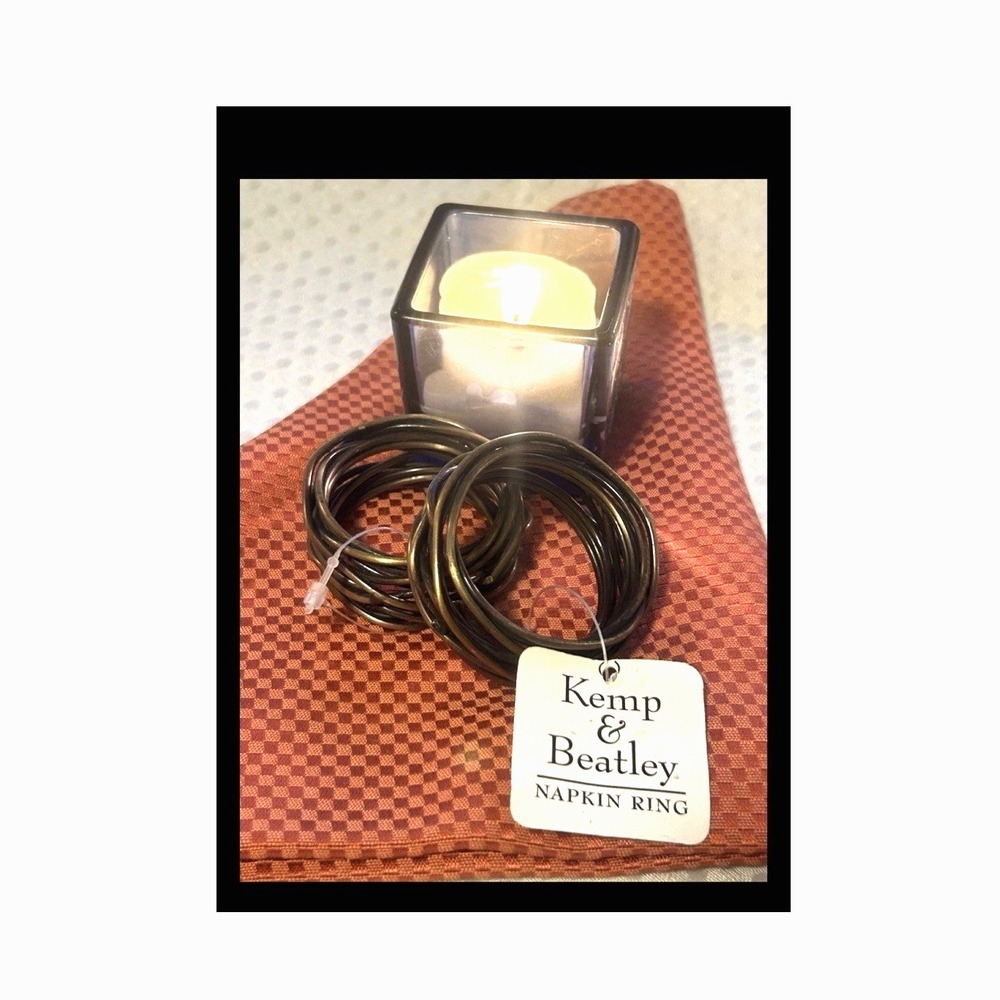 Kemp & Beatley Twisted Wire NEW - Brass Napkin Rings Set Of 2 Plus Cloth Napkins